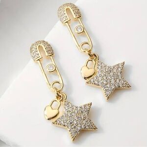 Gold Star and Heart Drop Earrings